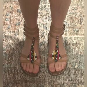 SAM EDELMAN colorful beaded/pony hair Gladiator Sandals Sz 7.5